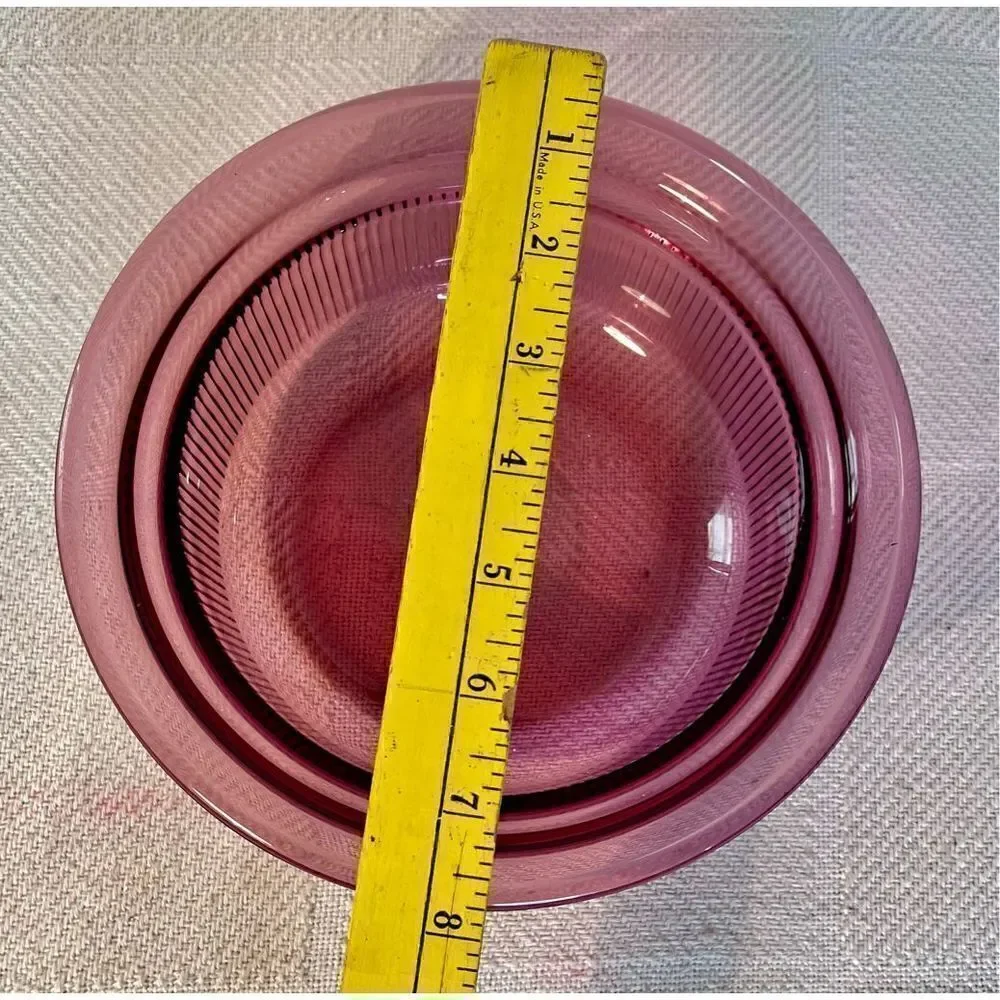 2 Vintage PYREX Cranberry VISIONS Ribbed Casserole Dish 1Qt (V31B) & 24 Oz(V30B)